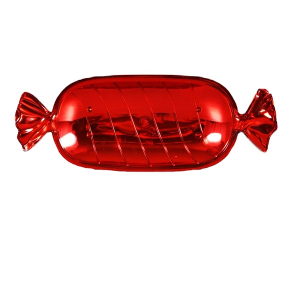 Christmas Holiday Metallic Red Molded Plastic Wrapped Candy Serving Platter Tray - Picture 3 of 6